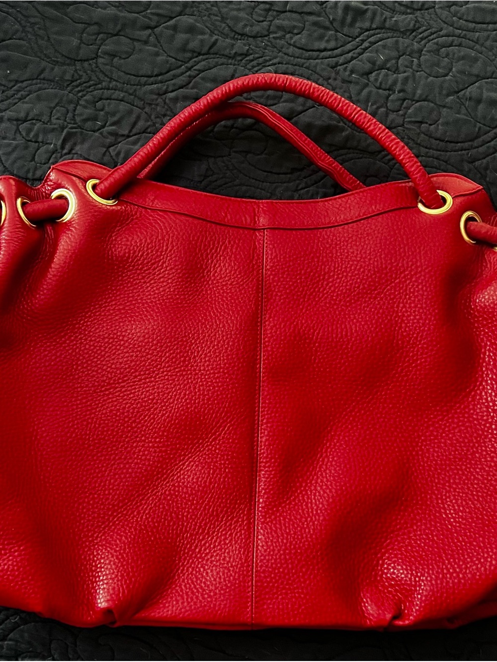 Amerileather Musette Red Pebbled Leather Tote
